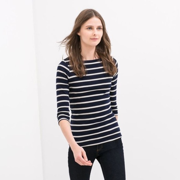Zara Tops - NWOT Zara organic cotton black striped tshirt